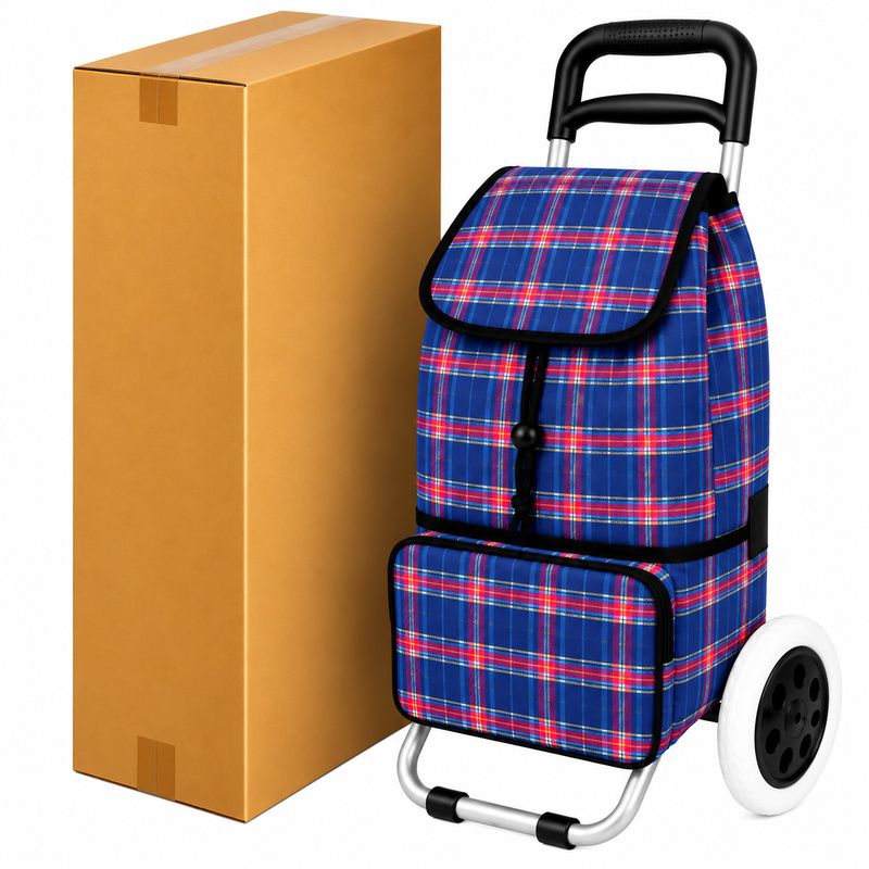 ST-02 Box Of 10 Navy Check 2 Wheeler Trolley (New) (image for) ST-02 Box Of 10 Navy Check 2 Wheeler Trolley (New)